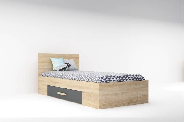 Легло Сидни М2 с матрак 90/200см с чекмедже  - дъб сонома/анрацит/бяло гланц