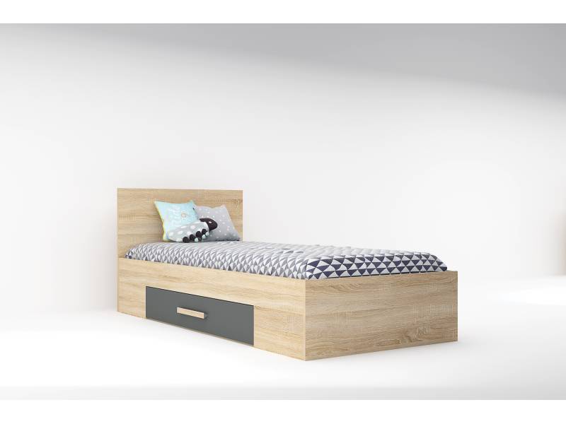 Легло Сидни М1 за матрак 90/200см с чекмедже  - дъб сонома/анрацит/бяло гланц - Единични легла
