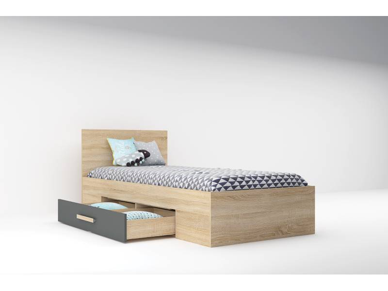 Легло Сидни М1 за матрак 90/200см с чекмедже  - дъб сонома/анрацит/бяло гланц - Единични легла