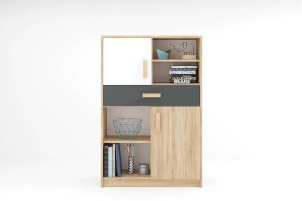 Шкаф Сидни М6 - дъб сонома/анрацит/бяло гланц