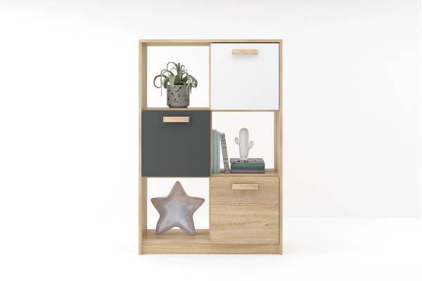 Етажерка Сидни М7 - дъб сонома/анрацит/бяло гланц