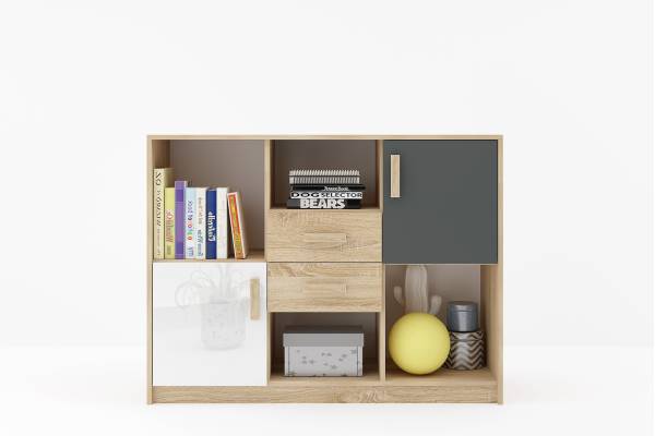 Скрин Сидни М11 - дъб сонома/анрацит/бяло гланц