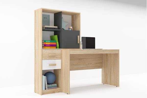 Бюро Сидни М12 - дъб сонома/анрацит/бяло гланц