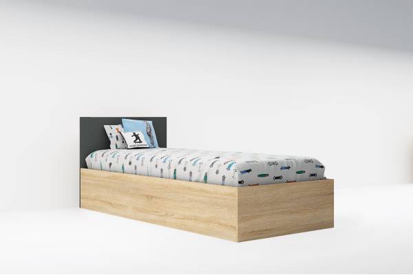 Легло Сидни М13 за матрак 90/200см с повдигащ механизъм  - дъб сонома/анрацит/бяло гланц