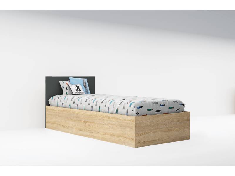 Легло Сидни М13 за матрак 90/200см с повдигащ механизъм  - дъб сонома/анрацит/бяло гланц - Единични легла