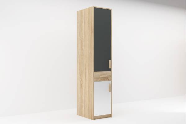 Еднокрилен гардероб Сидни М8 - дъб сонома/анрацит/бяло гланц