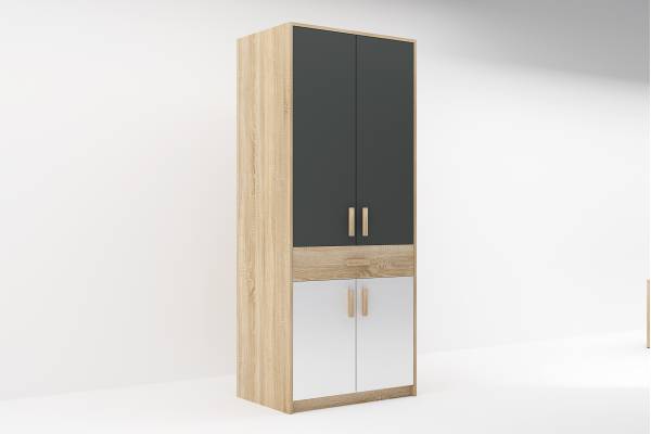Двукрилен гардероб Сидни М9 с чекмедже - дъб сонома/анрацит/бяло гланц