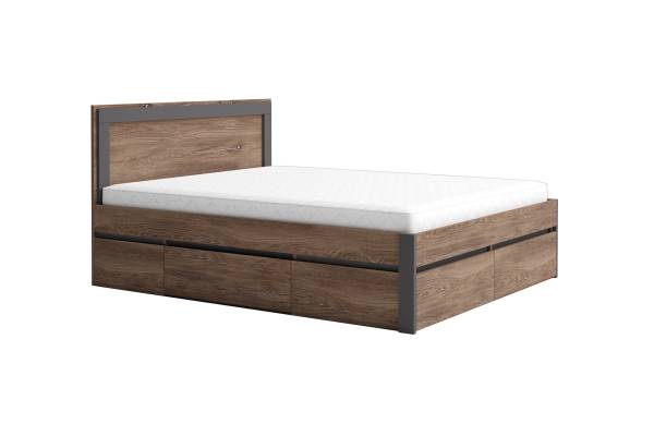 Легло Соренто с четири чекмеджета за матрак 160/200см - Браун Силвърджак/Графит