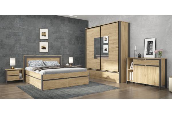 Спален комплект Соренто - Голд Силвърджак/Графит