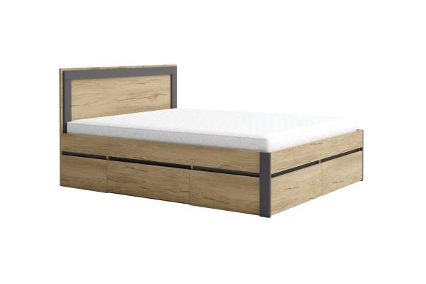 Легло Соренто с четири чекмеджета за матрак 160/200см - Голд Силвърджак/Графит