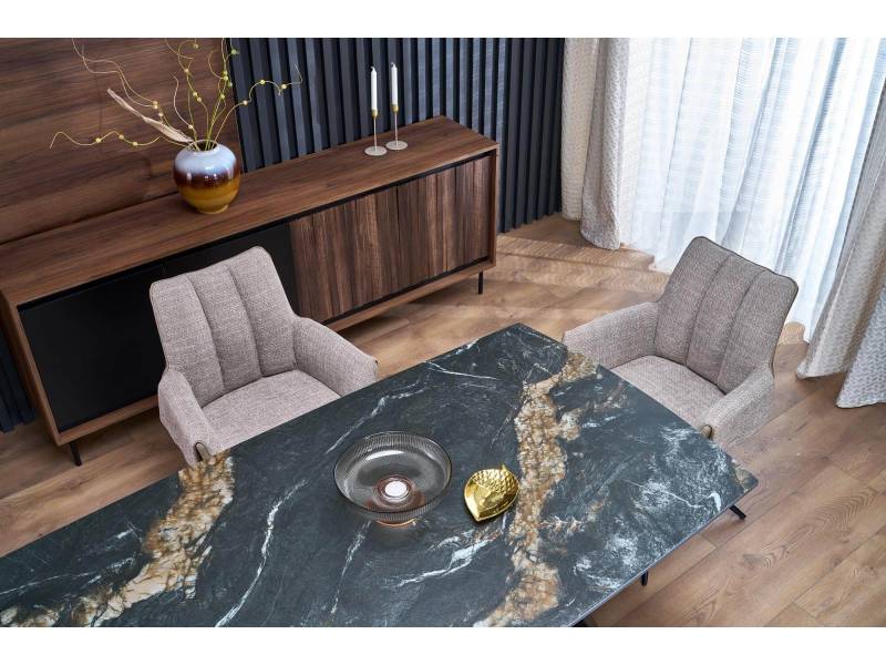 Разтегателна трапезна маса Armani - Черен мрамор/Черно - Трапезни маси