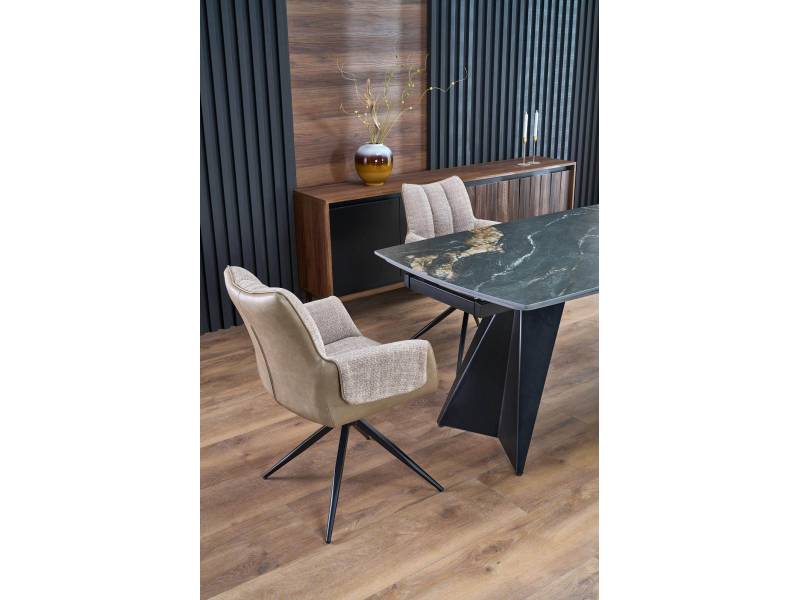 Разтегателна трапезна маса Armani - Черен мрамор/Черно - Трапезни маси