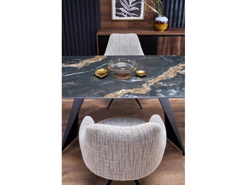 Разтегателна трапезна маса Armani - Черен мрамор/Черно - Трапезни маси