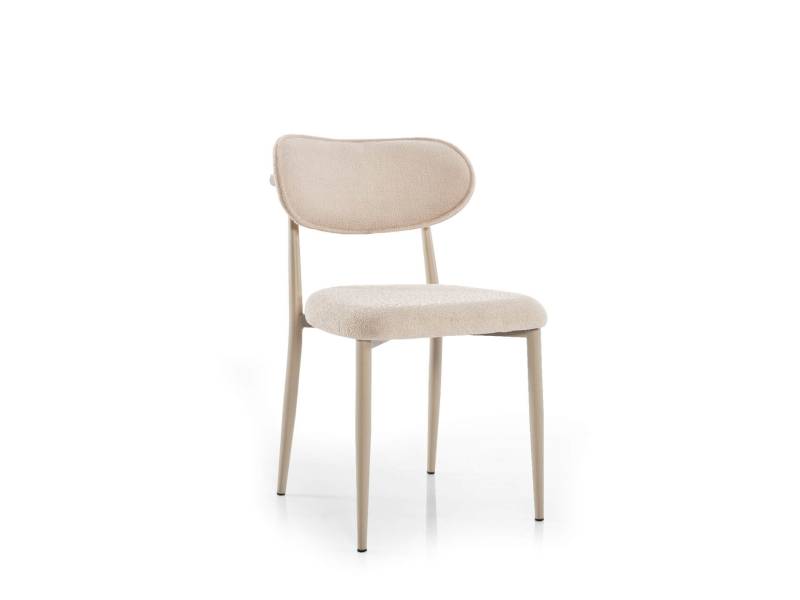 Комплект маса Rokko /Плот-Travertin, Основа-Крем/  + 4 бр. трапезни столове Polo /Дамаска-Бежова, Основа-Крем/ - Комплект маса със столове