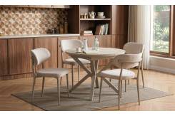 Комплект маса Rokko /Плот-Travertin, Основа-Крем/  + 4 бр. трапезни столове Polo /Дамаска-Бежова, Основа-Крем/