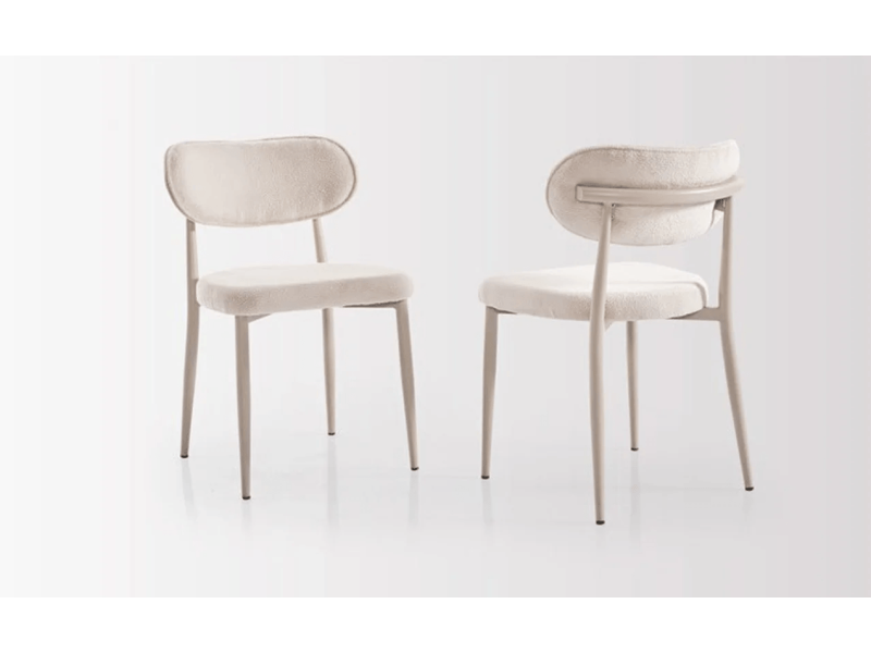 Комплект маса Rokko /Плот-Travertin, Основа-Крем/  + 4 бр. трапезни столове Polo /Дамаска-Бежова, Основа-Крем/ - Комплект маса със столове