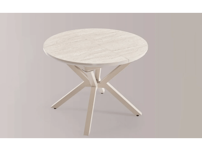 Комплект маса Rokko /Плот-Travertin, Основа-Крем/  + 4 бр. трапезни столове Polo /Дамаска-Бежова, Основа-Крем/ - Комплект маса със столове