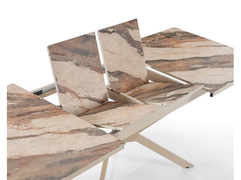 Комплект маса Tower /Плот-Gaia, Основа-Крем/  + 4 бр. трапезни столове Polo /Дамаска-Бежова, Основа-Крем/ - Комплект маса със столове