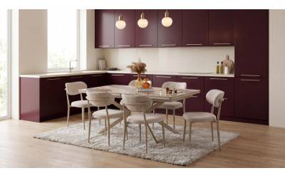 Комплект маса Tower /Плот-Gaia, Основа-Крем/  + 4 бр. трапезни столове Polo /Дамаска-Бежова, Основа-Крем/