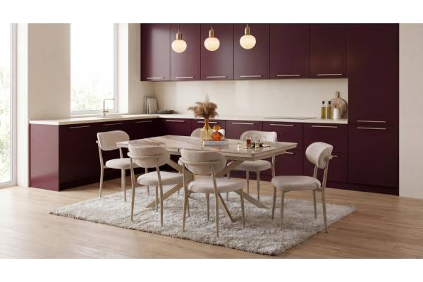 Комплект маса Tower /Плот-Gaia, Основа-Крем/  + 4 бр. трапезни столове Polo /Дамаска-Бежова, Основа-Крем/