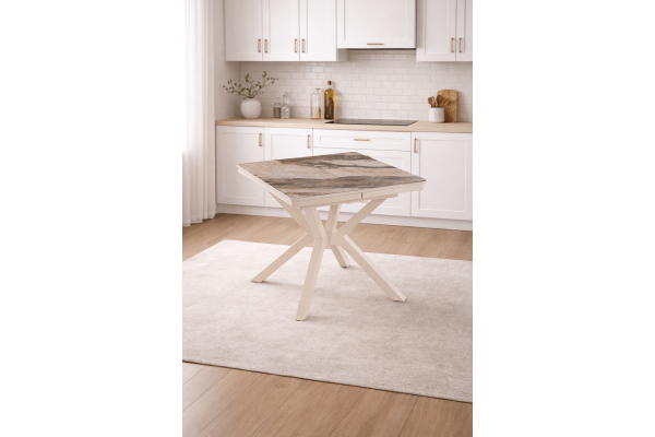 Разтегателна трапезна маса Tower - Плот: Gaia/ Основа: Крем