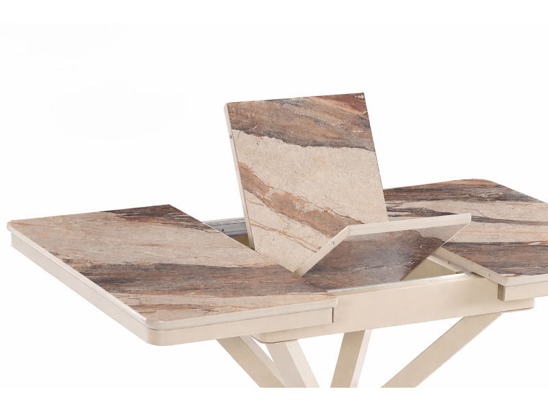 Комплект маса Tower /Плот-Gaia, Основа-Крем/  + 4 бр. трапезни столове Polo /Дамаска-Бежова, Основа-Крем/ - Комплект маса със столове