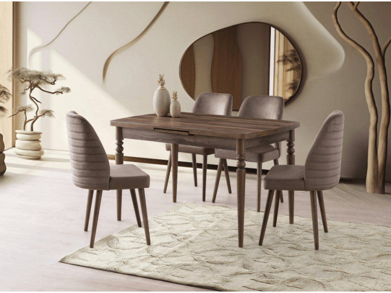 Комплект маса Venedik VN-3062 + 4 бр. трапезни столове Tutku TT-352 - Комплект маса със столове