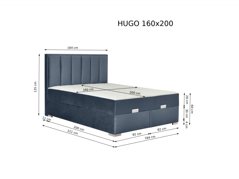 Боксспринг легло Hugo с табла Тип 2 - Тапицирани спални и легла
