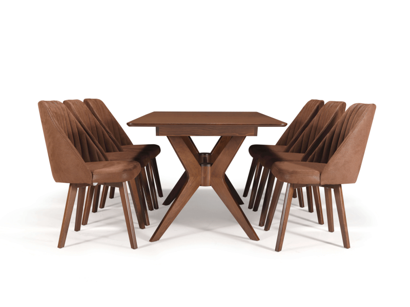 Комплект маса Ares-140 XL (Amaro/Amaro) + 4 бр. трапезни столове Viva (Amaro/Massimo 07) - Комплект маса със столове