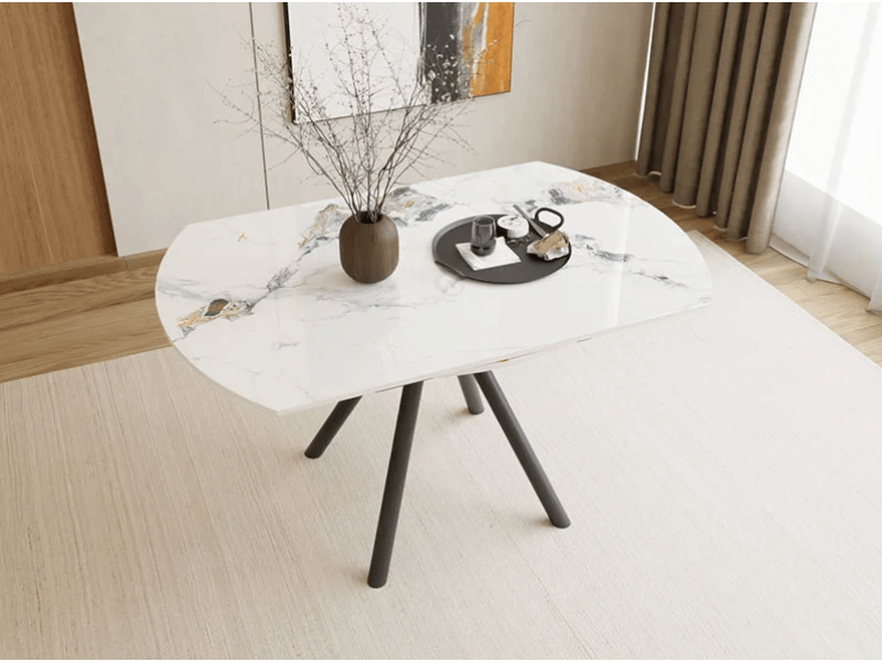 Кръгла разтегателна трапезна маса Magic - Мрамор/Антрацит - Трапезни маси