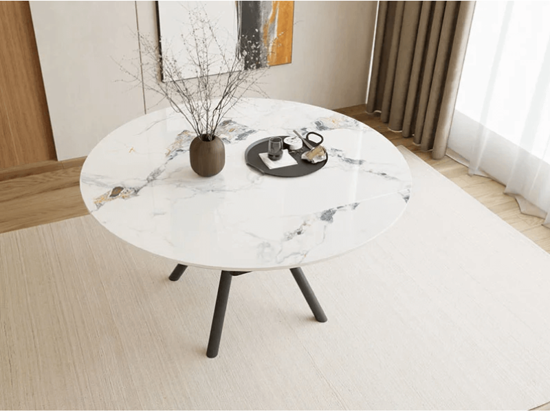 Кръгла разтегателна трапезна маса Magic - Мрамор/Антрацит - Трапезни маси