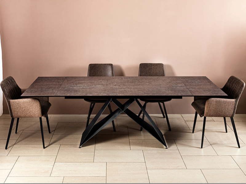 Разтегателна трапезна маса Verona - Кафяв гранит/Черно - Трапезни маси