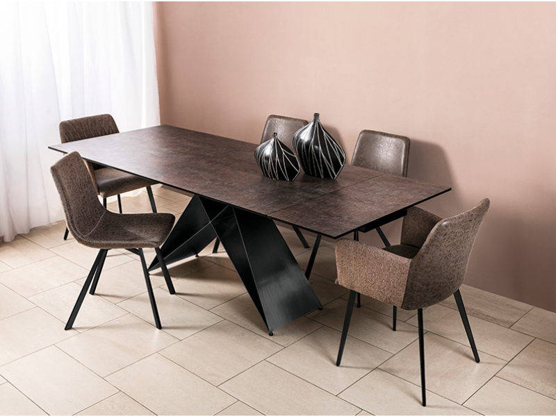 Разтегателна трапезна маса Verona - Кафяв гранит/Черно - Трапезни маси