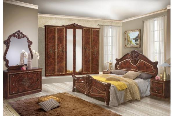 Италиански спален комплект Amalfi със 6-крилен гардероб - Кафяв