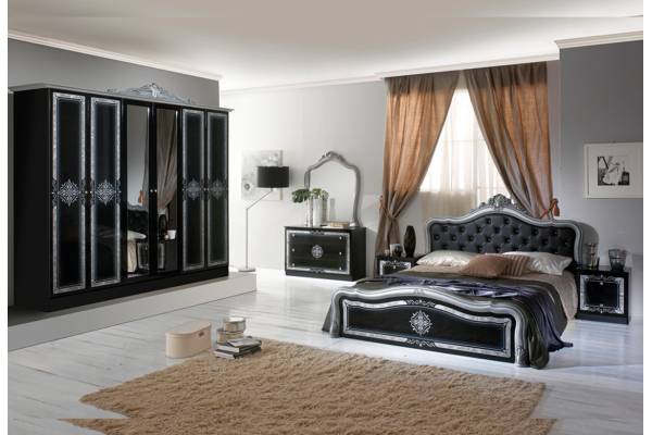 Спален комплект Luisa в черно и сребро с 4 или 6-крилен гардероб