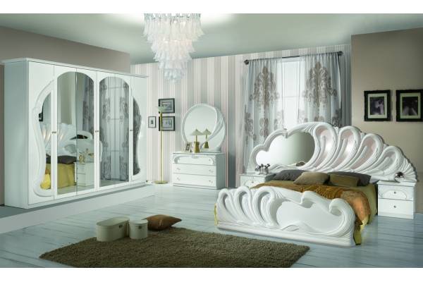 Спален комплект Zaffiro бяло със 6-крилен гардероб