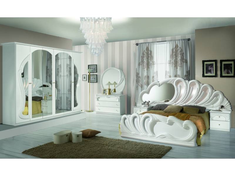 Спален комплект Zaffiro бяло със 6-крилен гардероб - Спални комплекти