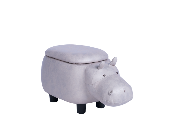 Детска табуретка с ракла - сив хипопотам