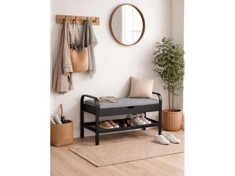 Етажерка за обувки със седалка Dark Line - Поставки за обувки