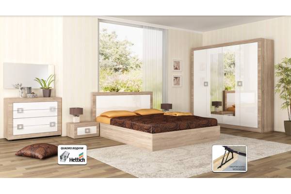 Спален комплект Кристина - Дъб сонома/Бяло гланц