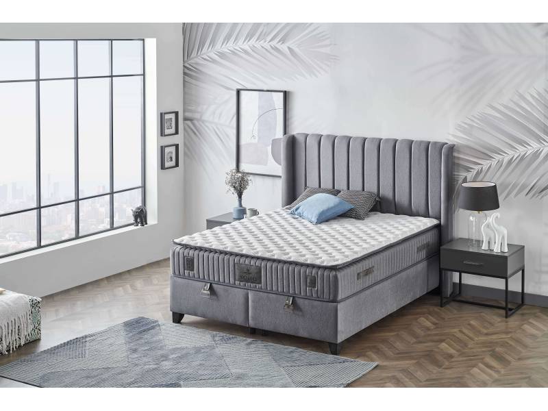 Тапицирано легло с матрак Mika Soho Light Grey Sb20 - Спални