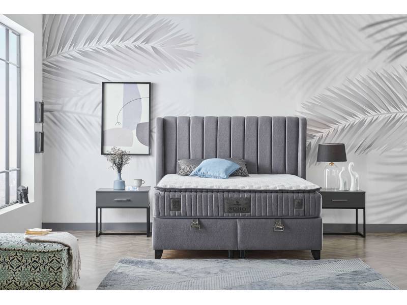 Тапицирано легло с матрак Mika Soho Light Grey Sb20 - Спални