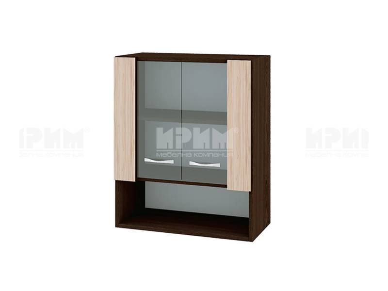 Горен шкаф с две витрини и ниша ВА-9, 60см - Модулна кухня Сити сонома тъмна и венге