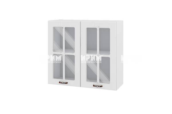 Горен шкаф с две витрини БФ-Бяло фладер-04-104, 80см