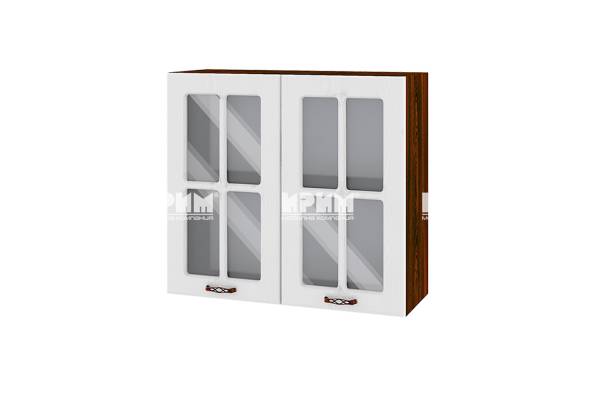 Горен шкаф с две витрини ВФ-Бяло фладер-04-104, 80см