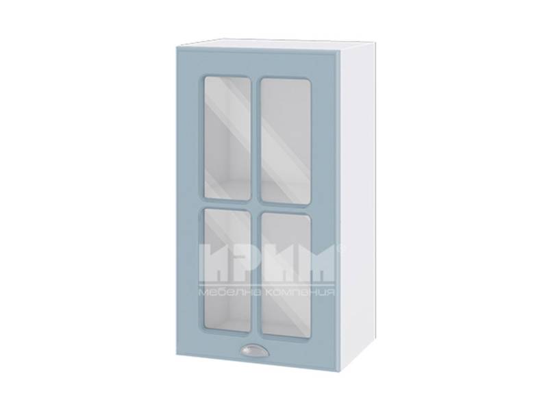 Горен шкаф с витрина БФ-Деним мат-06-102, 40см - Модулна Кухня Сити цимент мат и венге