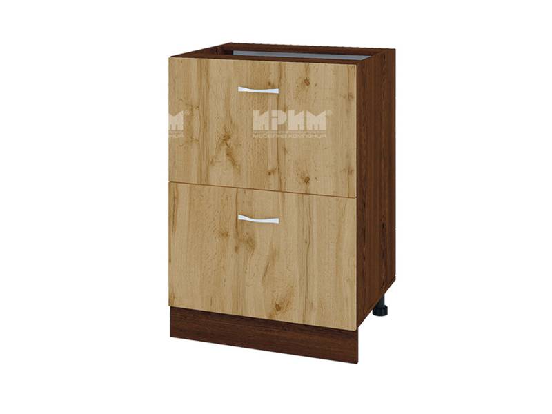 Долен шкаф с две чекмеджета ВДД-44, 60см - Модулна кухня Сити дъб дакота и бяло