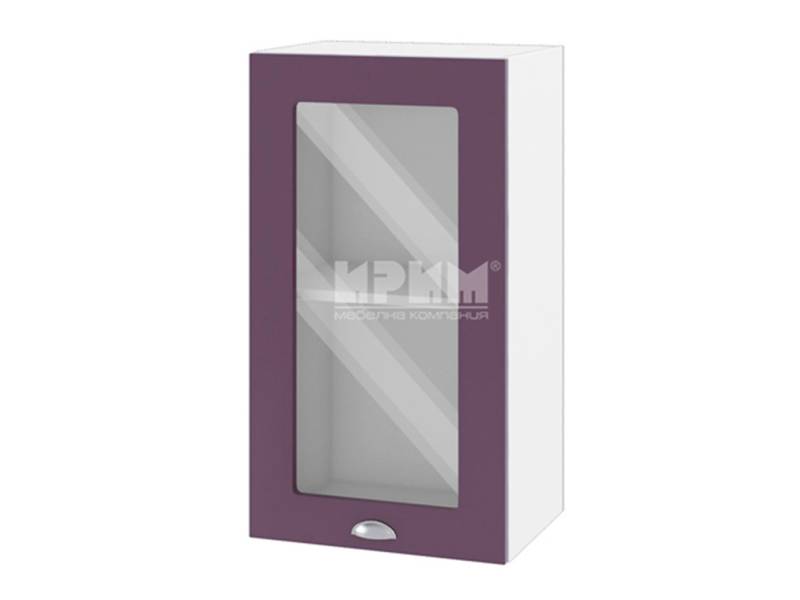 Горен шкаф с витрина БФ-Лилаво мат-05-202, 40см - Модулна Кухня Сити лилаво мат и бяло гладко