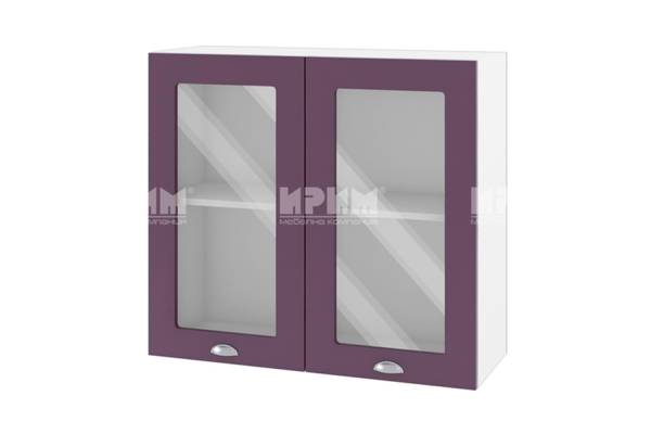 Горен шкаф с две витрини БФ-Лилаво мат-05-204, 80см
