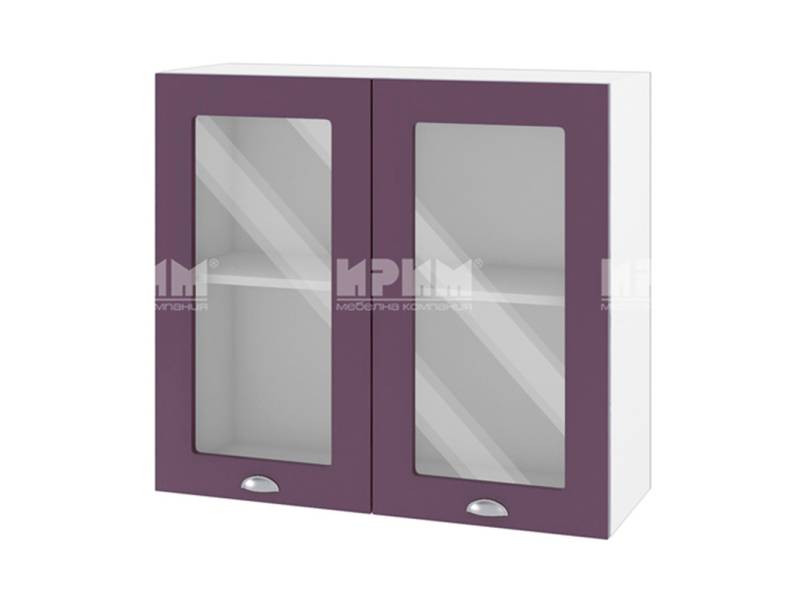 Горен шкаф с две витрини БФ-Лилаво мат-05-204, 80см - Модулна Кухня Сити лилаво мат и бяло гладко